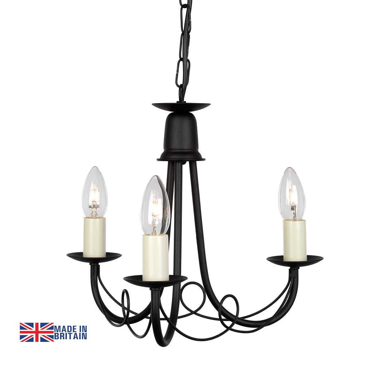 Elstead Minster 3 Light Dual Mount Rustic Chandelier Black
