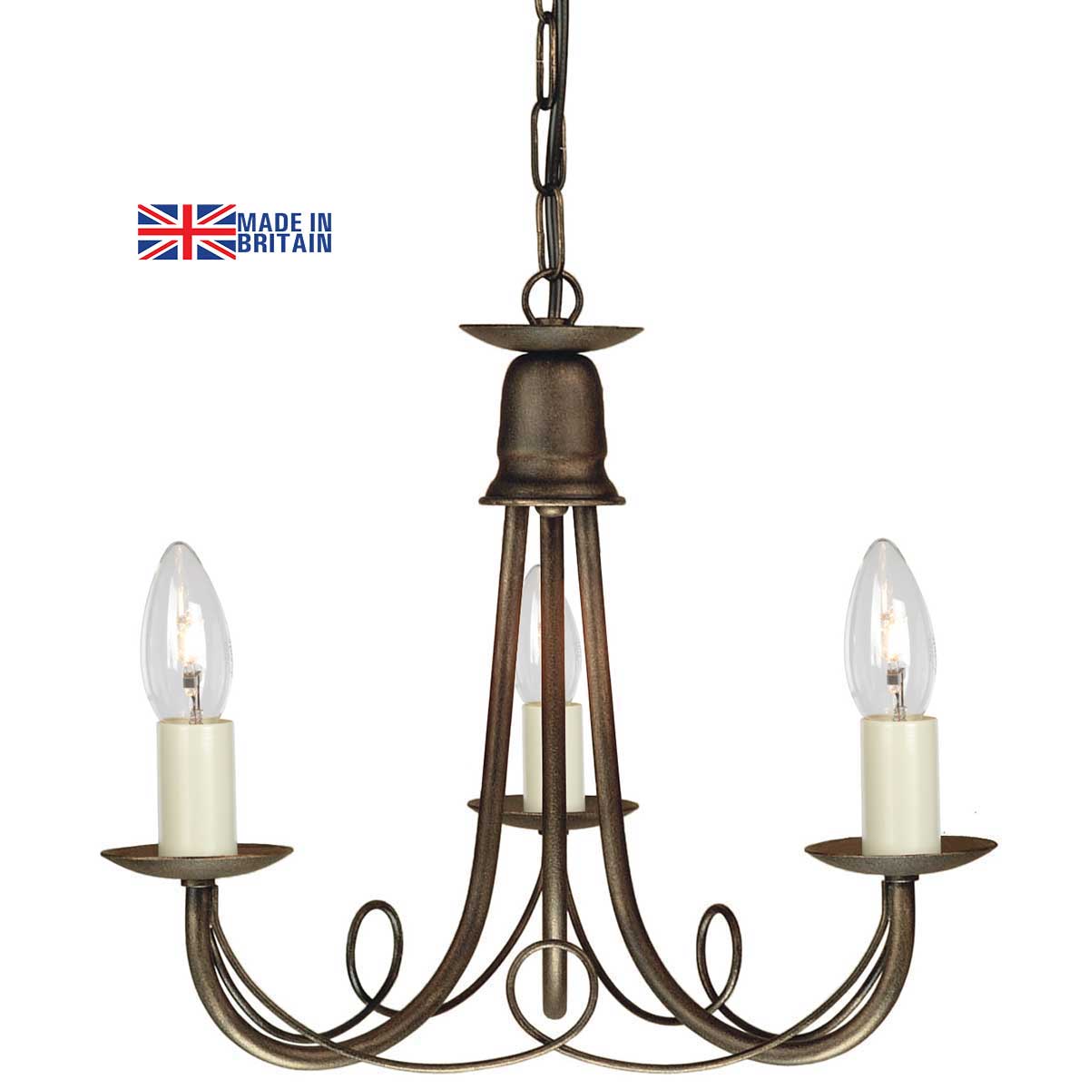Elstead Minster 3 Light Dual Mount Rustic Chandelier Black & Gold
