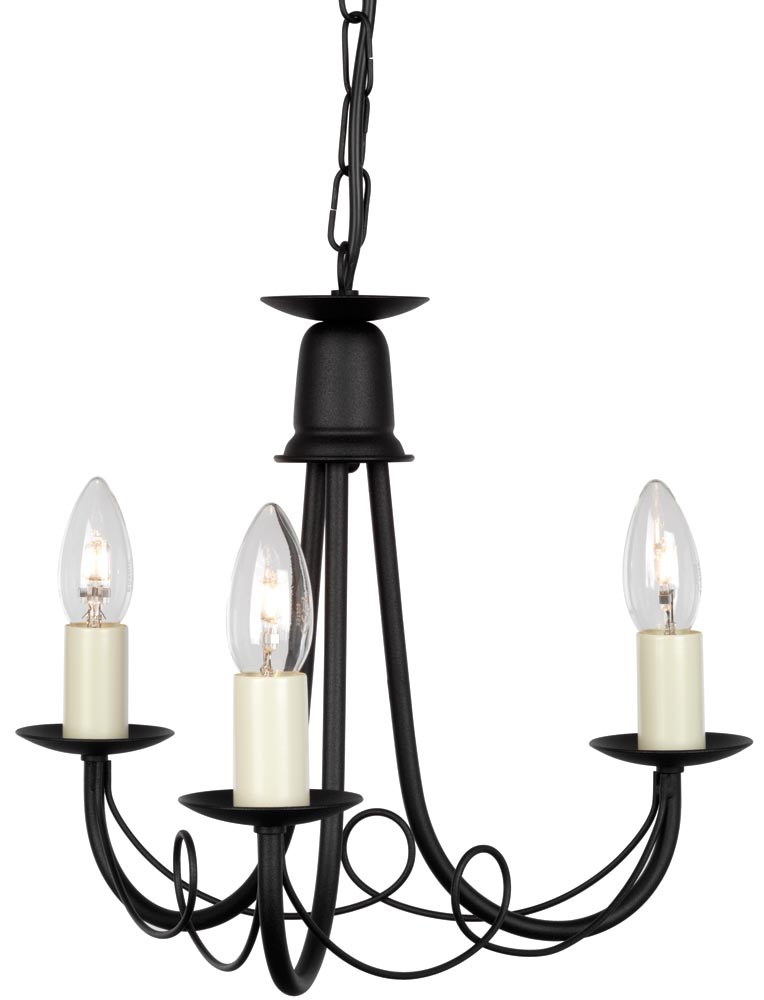 Elstead Minster 3 Light Dual Mount Rustic Chandelier Black