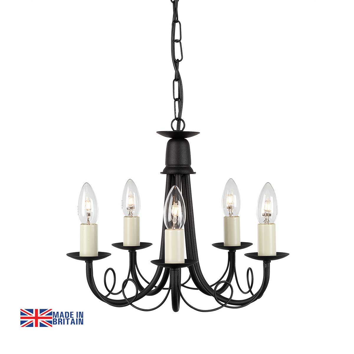 Elstead Minster 5 Light Dual Mount Rustic Chandelier Black