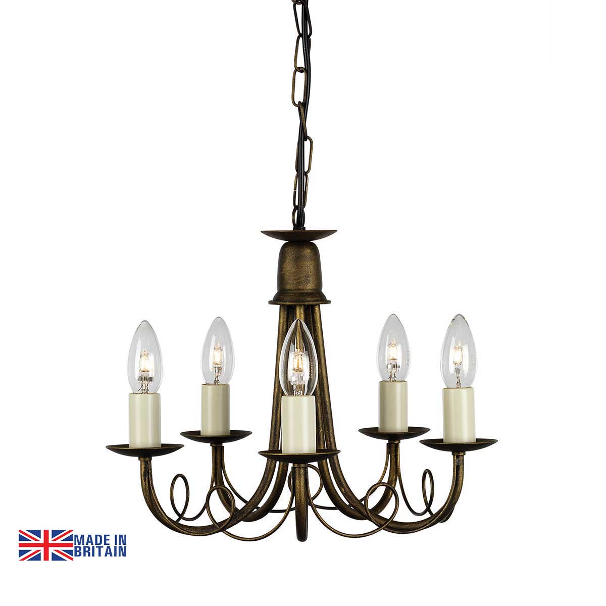 Elstead Minster 5 Light Dual Mount Rustic Chandelier Black & Gold
