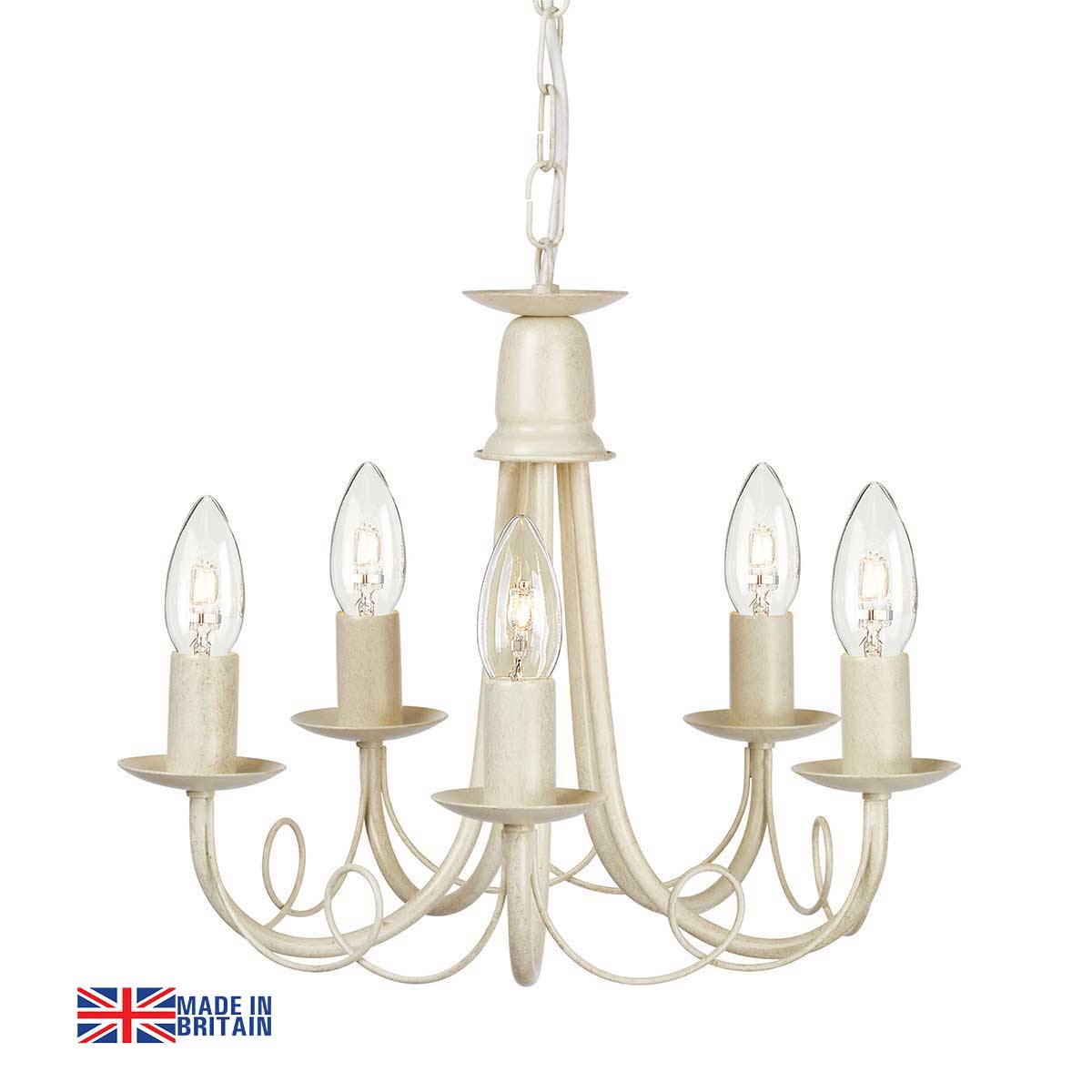 Elstead Minster 5 Light Dual Mount Rustic Chandelier Ivory & Gold