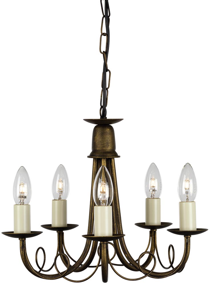 Elstead Minster 5 Light Dual Mount Rustic Chandelier Black & Gold