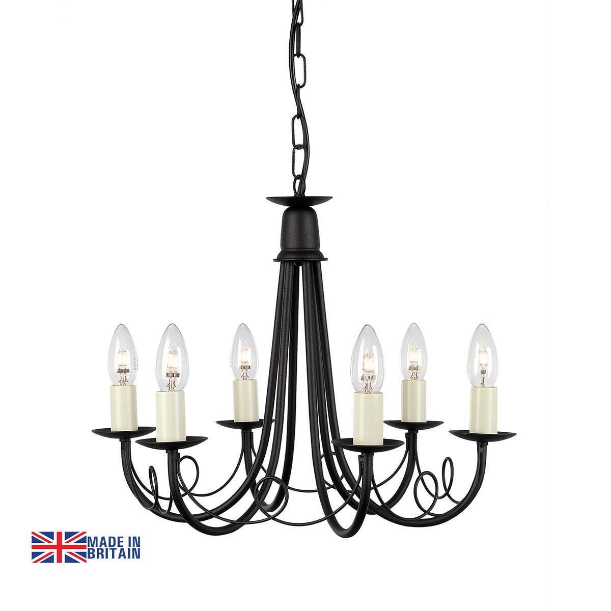 Elstead Minster 6 Light Dual Mount Rustic Chandelier Black