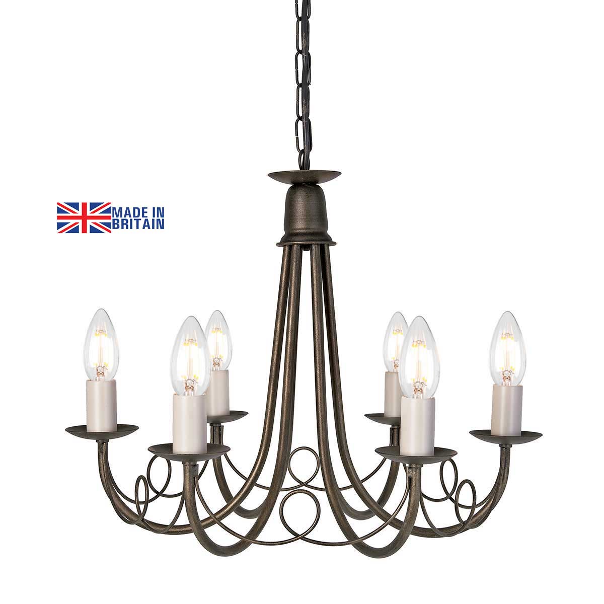 Elstead Minster 6 Light Dual Mount Rustic Chandelier Black & Gold