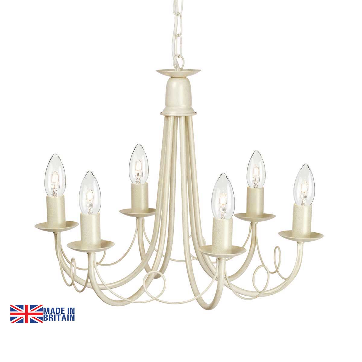 Elstead Minster 6 Light Dual Mount Rustic Chandelier Ivory & Gold