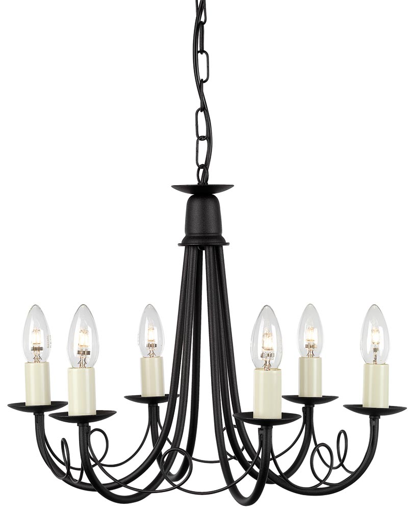 Elstead Minster 6 Light Dual Mount Rustic Chandelier Black