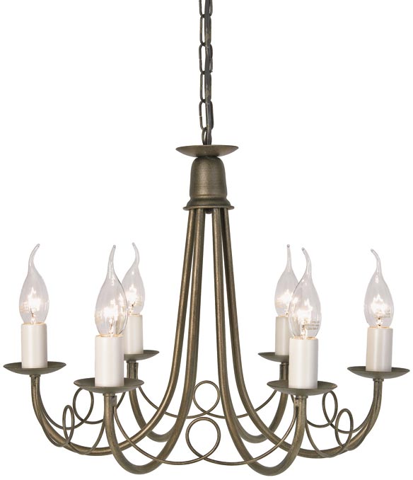 Elstead Minster 6 Light Dual Mount Rustic Chandelier Black & Gold