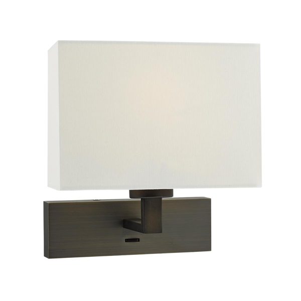 Modena switched wall light in brushed bronze shown with shade on white background