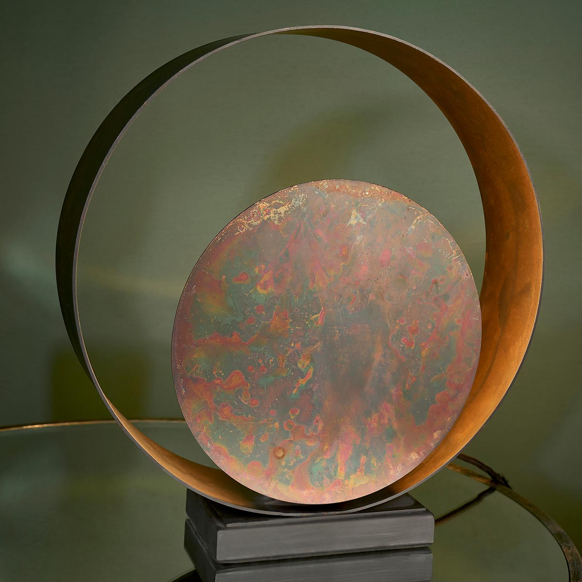 Modern Bronze Patina 1 Light Circular Table Lamp Dark Bronze Base