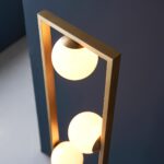 Geometric 3 Light Floor Lamp Brushed Gold Opal Glass Globe Shades