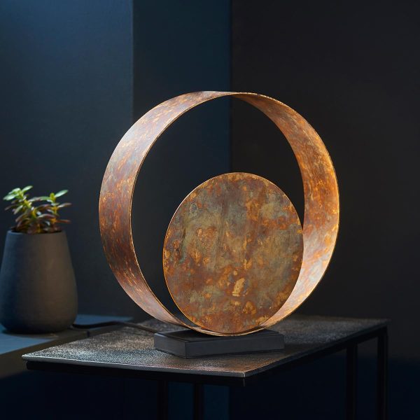 Modern Aged Gold Patina 1 Light Circular Table Lamp Dark Bronze Base