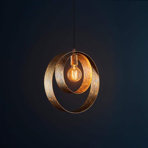 Modern Aged Gold Patina 2 Ring 1 Light Circular Pendant Ceiling Light
