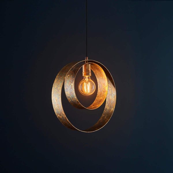 Modern gold patina 2 ring 1 light circular ceiling pendant main image