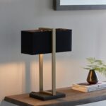 Modern 1 Light Rectangular Table Lamp Satin Brass Black Cotton Shade