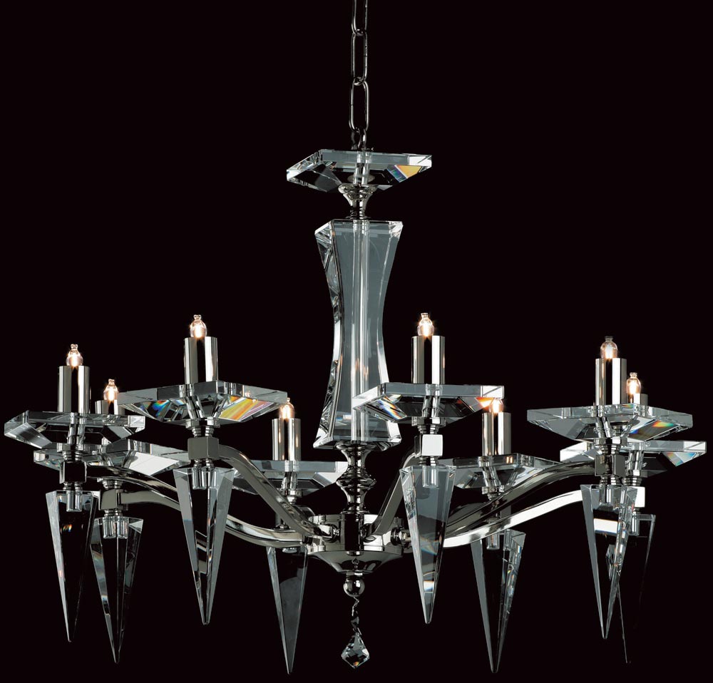 Impex Monza Art Deco Style 8 Light Chandelier Polished Nickel