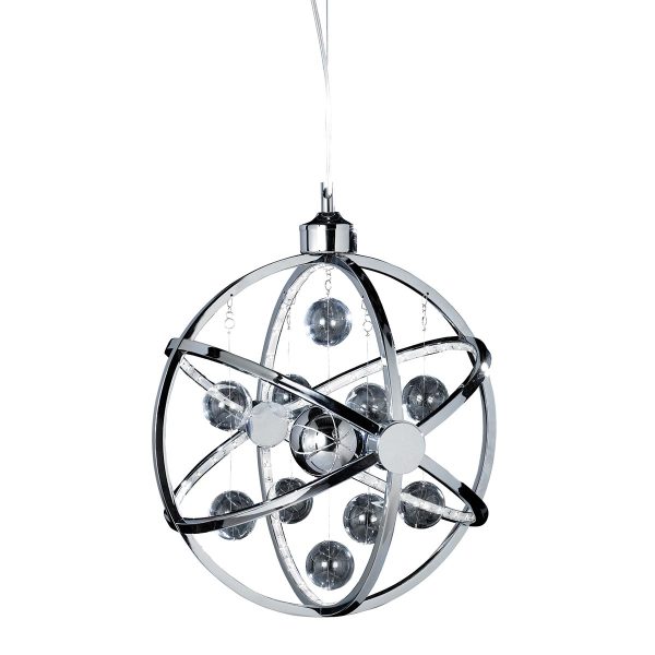 Muni LED small modern globe pendant in polished chrome on white background