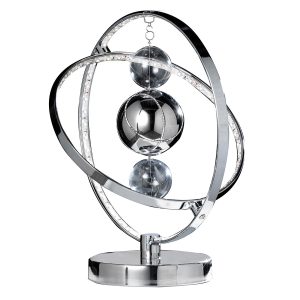 Muni LED table lamp in polished chrome on white background