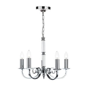 Murray 5 light dual mount chandelier in polished chrome on white background full height