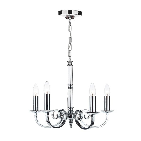 Murray 5 light dual mount chandelier in polished chrome on white background full height