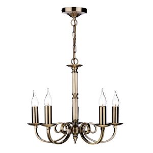 Murray 5 light dual mount chandelier in antique brass on white background full height