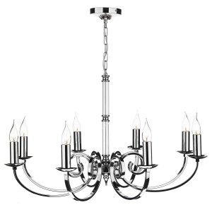 Murray 8 light dual mount chandelier in polished chrome full height on white background