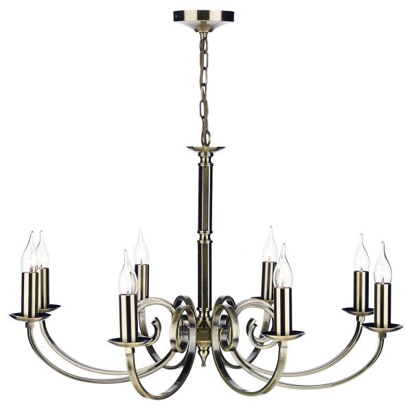 Murray 8 light dual mount chandelier in antique brass on white background full height