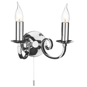 Murray switched double wall light in polished chrome on white background