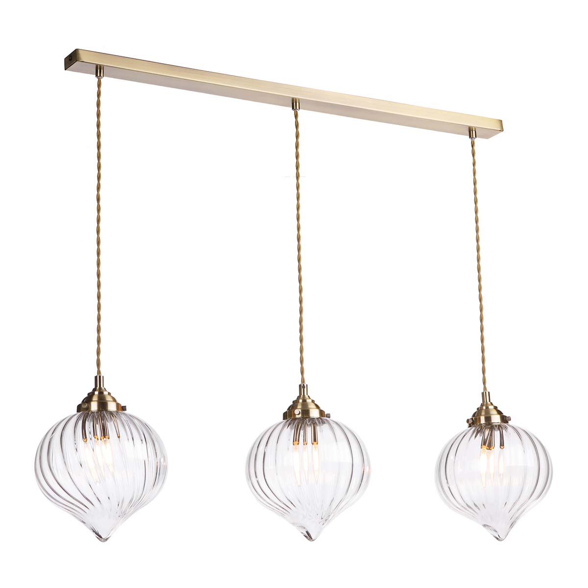 Day Mya 3 Light Bar Pendant Clear Glass Antique Brass