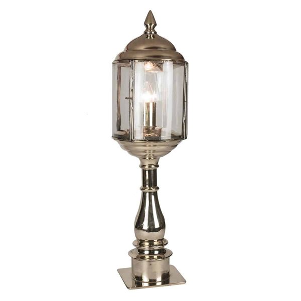 Wentworth Art Deco style tall outdoor pillar lantern in polished nickel