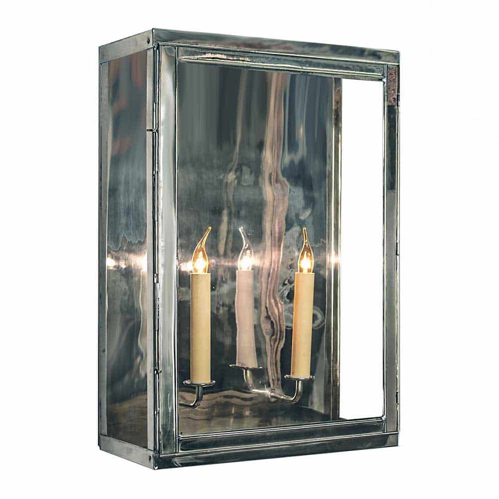 Oxbridge Large 2 Light Vintage Outdoor Box Lantern Polished Nickel