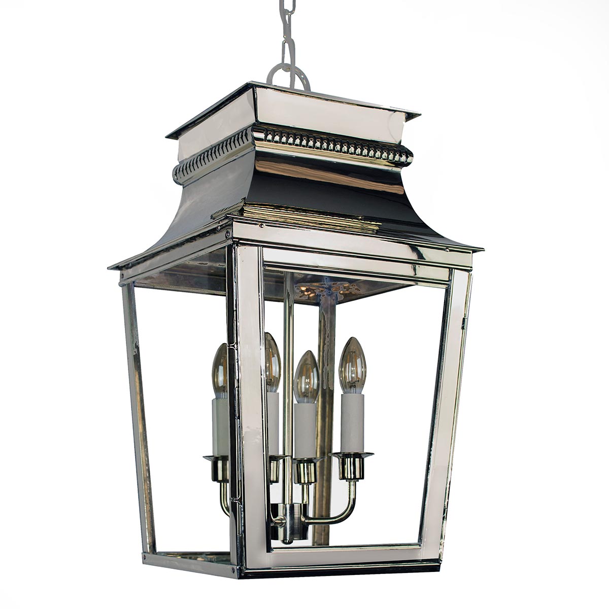 Parisienne Large 4 Light Hanging Porch Lantern Polished Nickel