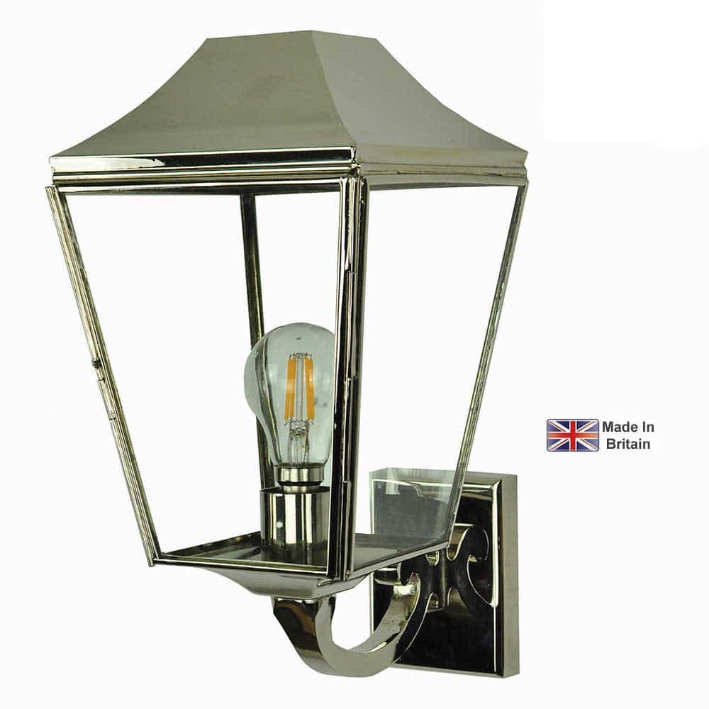 Knightsbridge 1 Light Handmade Outdoor Wall Lantern Polished Nickel