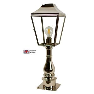 Knightsbridge tall 1 light outdoor pillar lantern in polished nickel