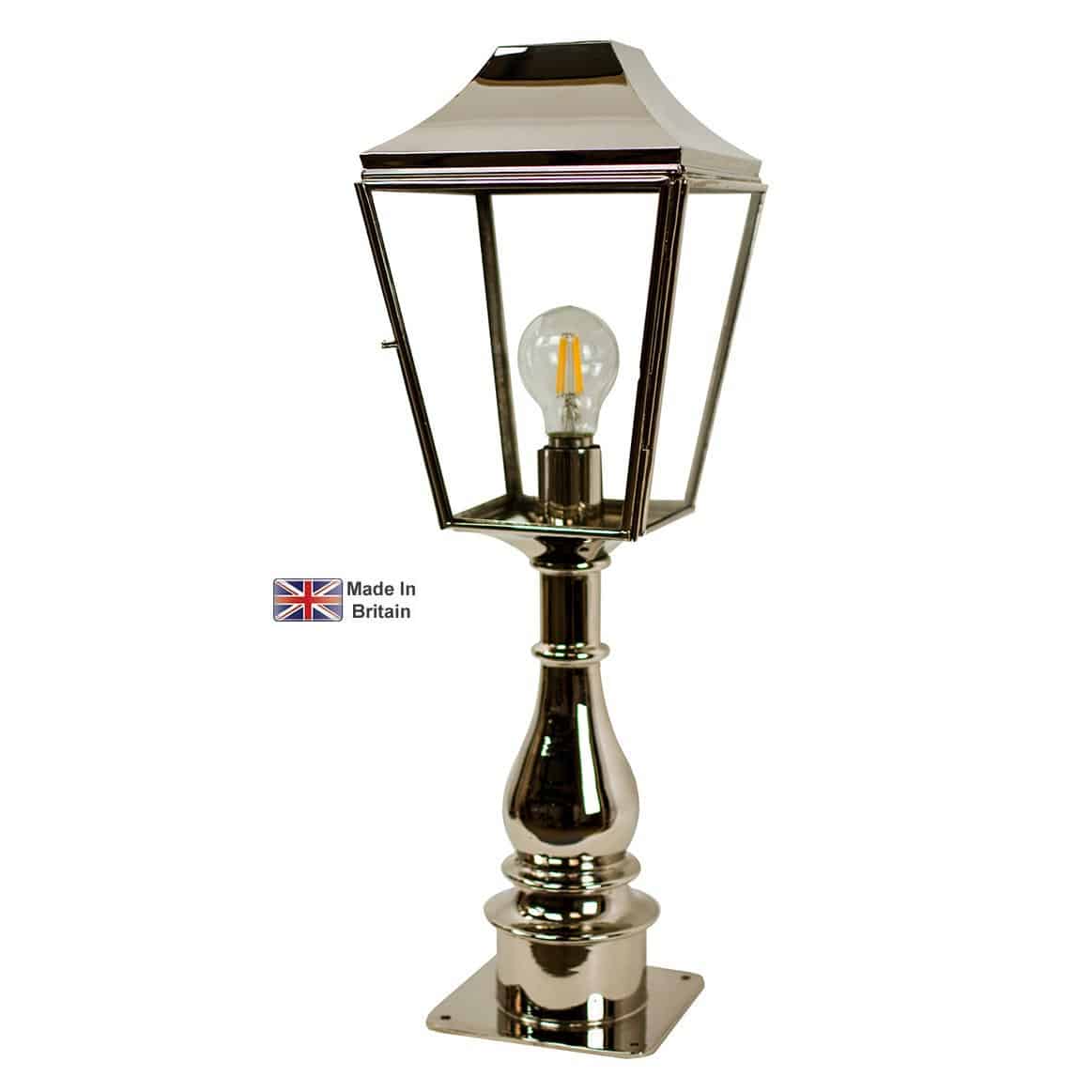 Knightsbridge Tall 1 Light Outdoor Pillar Lantern Polished Nickel