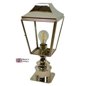 Knightsbridge short 1 light outdoor pillar lantern in polished nickel
