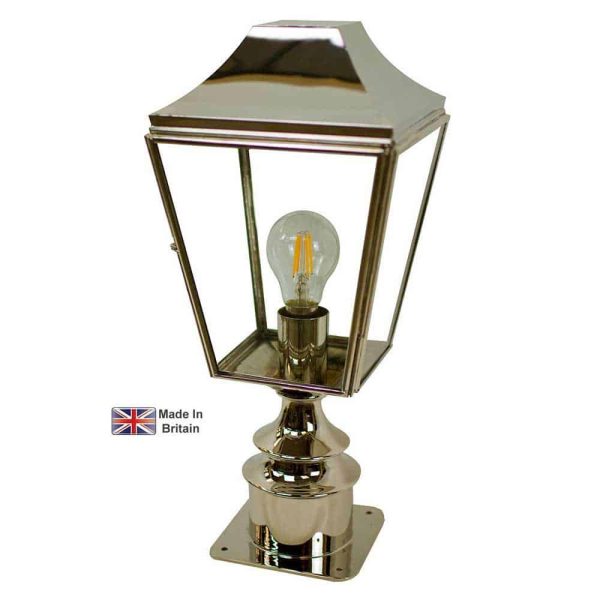 Knightsbridge Short 1 Light Outdoor Pillar Lantern Polished Nickel