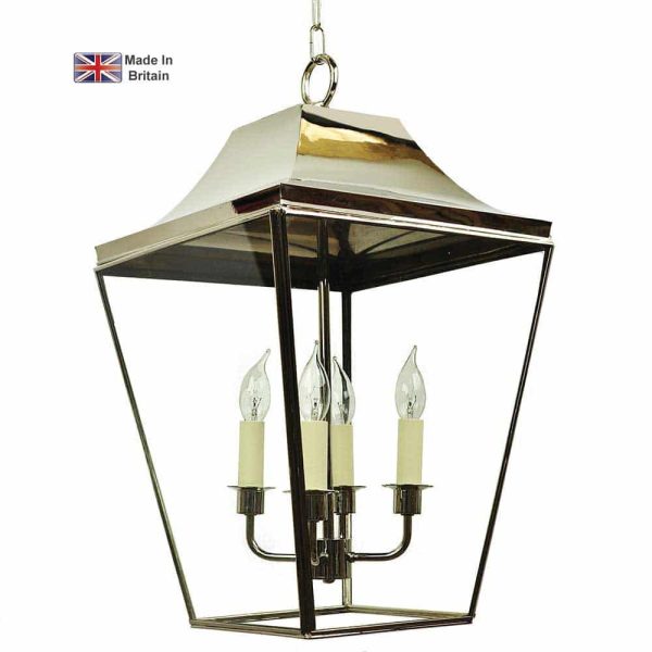 Knightsbridge large handmade 4 light hanging porch lantern in polished nickel