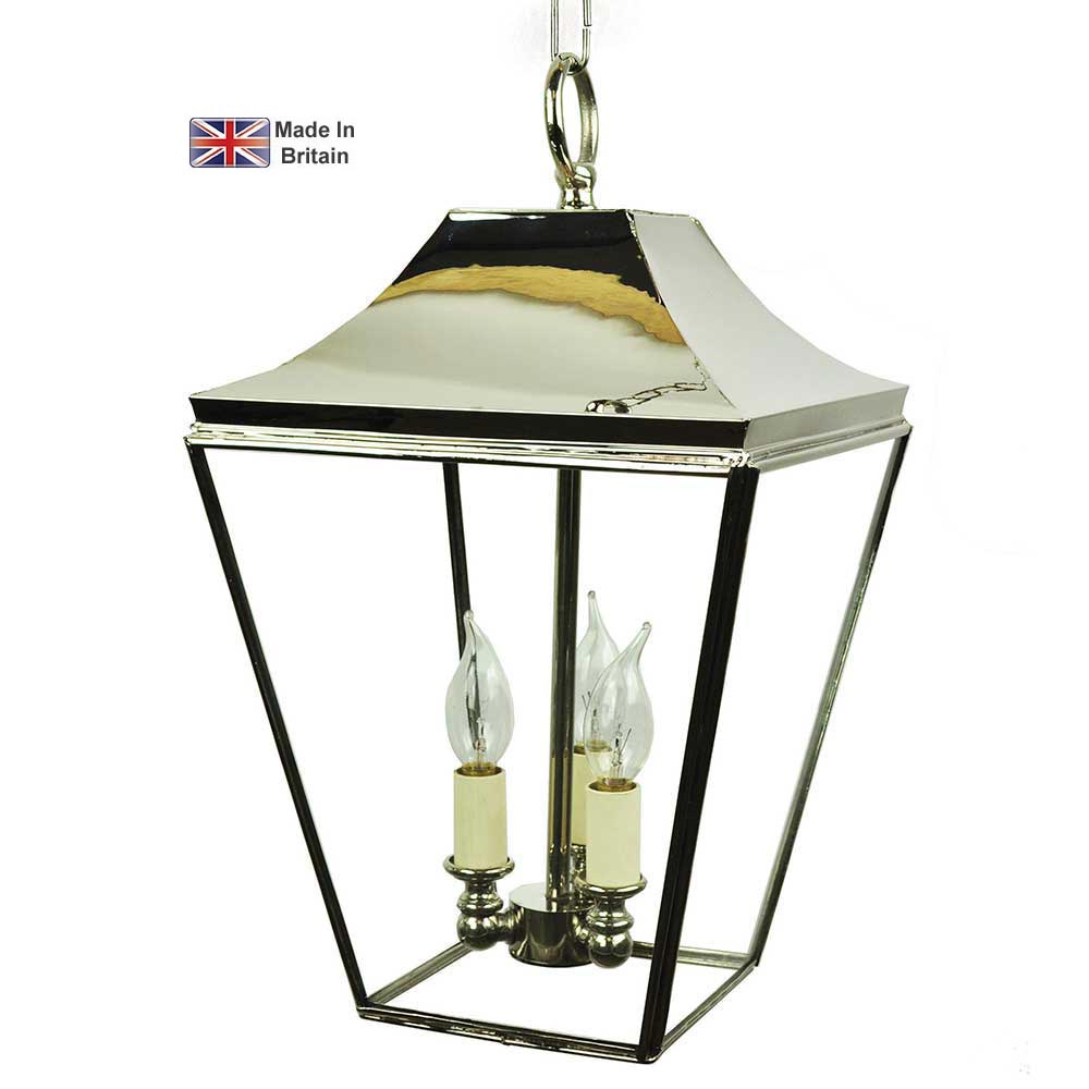Knightsbridge Medium 3 Light Hanging Porch Lantern Polished Nickel