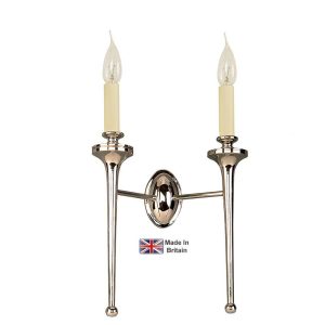 Grosvenor Edwardian twin wall light in polished nickel shown as supplied