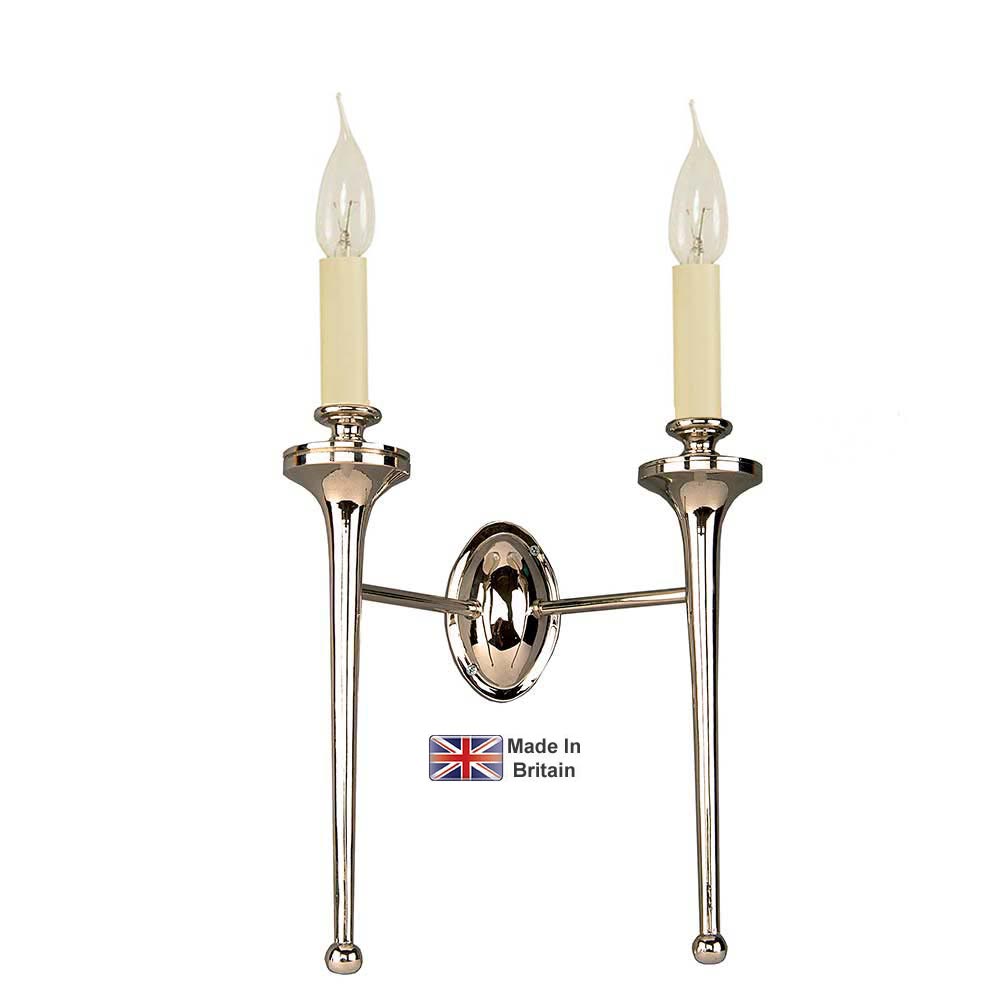 Grosvenor Edwardian Twin Wall Light Polished Nickel Handmade