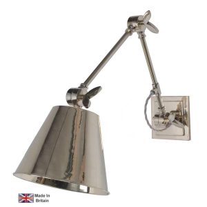 Library vintage style triple hinged wall light in polished nickel