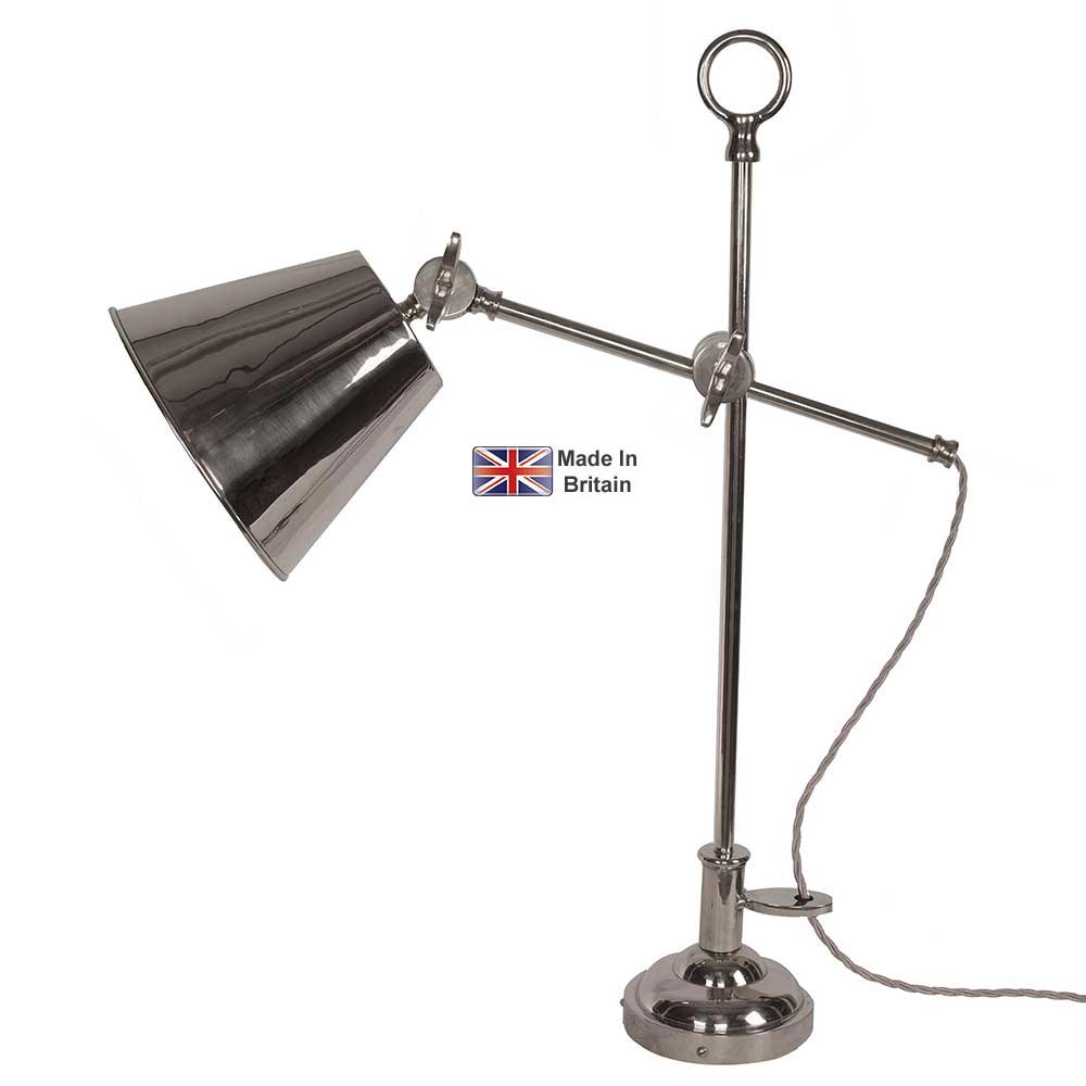 Library Vintage Adjustable Desk Lamp Polished Nickel Handmade