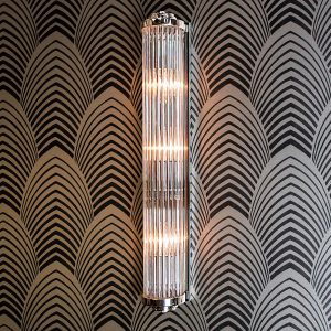 Gatsby large Art Deco wall light in polished nickel shown fitted to wall
