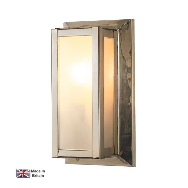 Small Deco Outdoor Wall Light Polished Nickel Frosted Glass