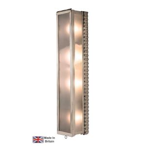 Ripple large outdoor wall light in polished nickel with frosted glass on white background