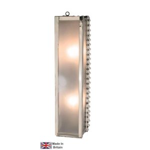 Ripple medium outdoor wall light in polished nickel with frosted glass on white background