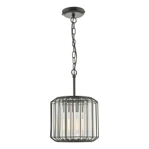 Naeva 1 light small crystal ceiling pendant in satin black on white background