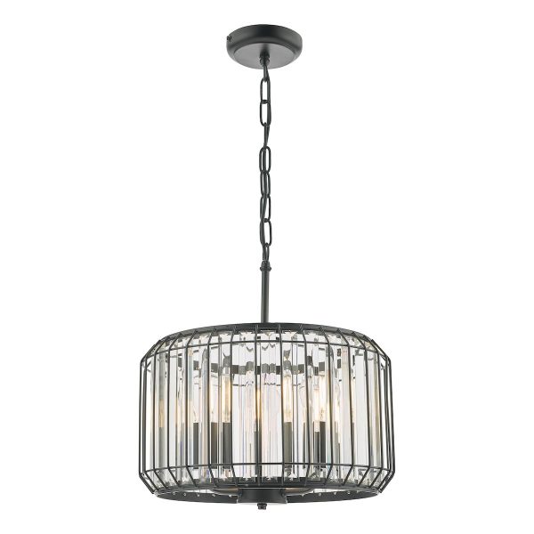 Naeva 3 light crystal chandelier pendant in satin black on white background