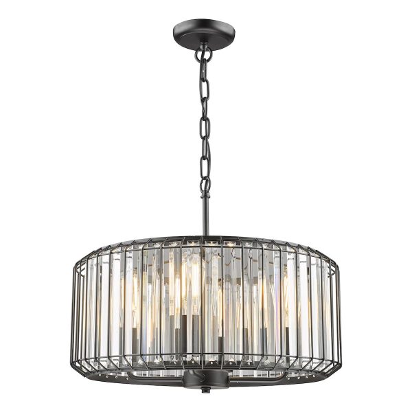 Naeva 4 light crystal chandelier pendant in satin black on white background